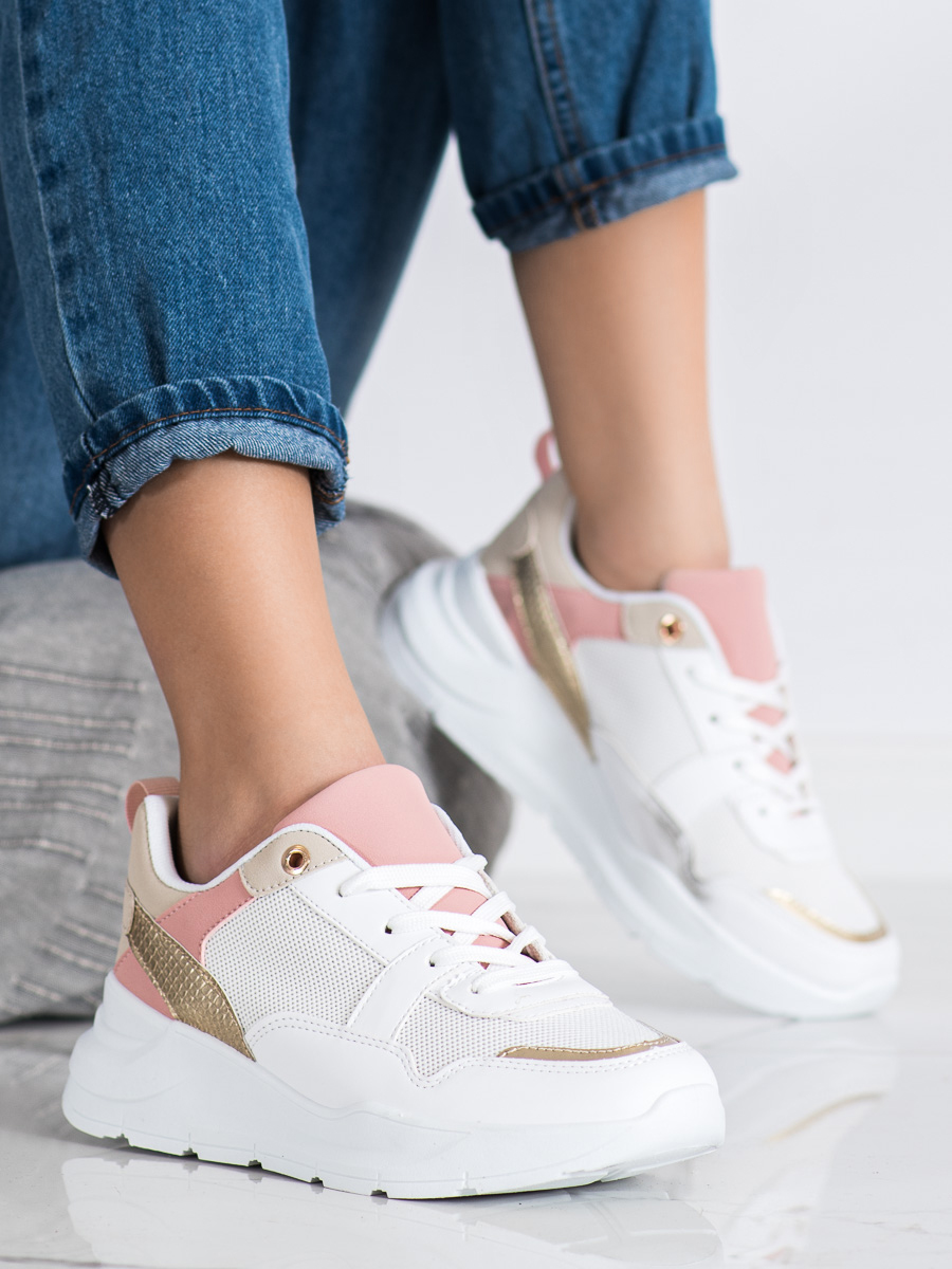 Дамски бели маратонки с розови и златисти елементи | market.dir.bg