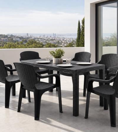 Ратанов комплект Milano Garden с маса и 6 стола, черен — миниатюра 1