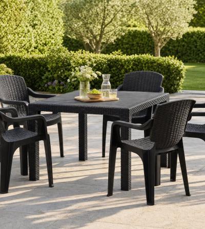 Ратанов комплект Milano Garden с маса и 6 стола, черен — миниатюра 7