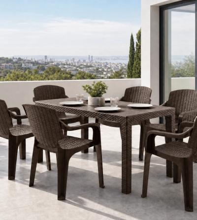 Ратанов комплект Milano Garden с маса и 6 стола, кафяв