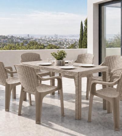 Ратанов комплект Milano Garden с маса и 6 стола, капучино