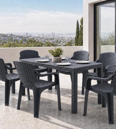 Ратанов комплект Milano Garden с маса и 6 стола, антрацит